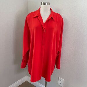 Catherine Malandrino Womens Plus 3X Red Long Sleeve Collared Blouse Shirt Top